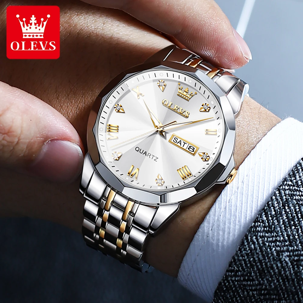 Top Trends: OLEVS Rhombus Mirror Quartz Watch For Men Stainless Steel Waterproof Luminous Date Week Mens Watches Top Brand Luxury Wristwatch Shoppable Styles