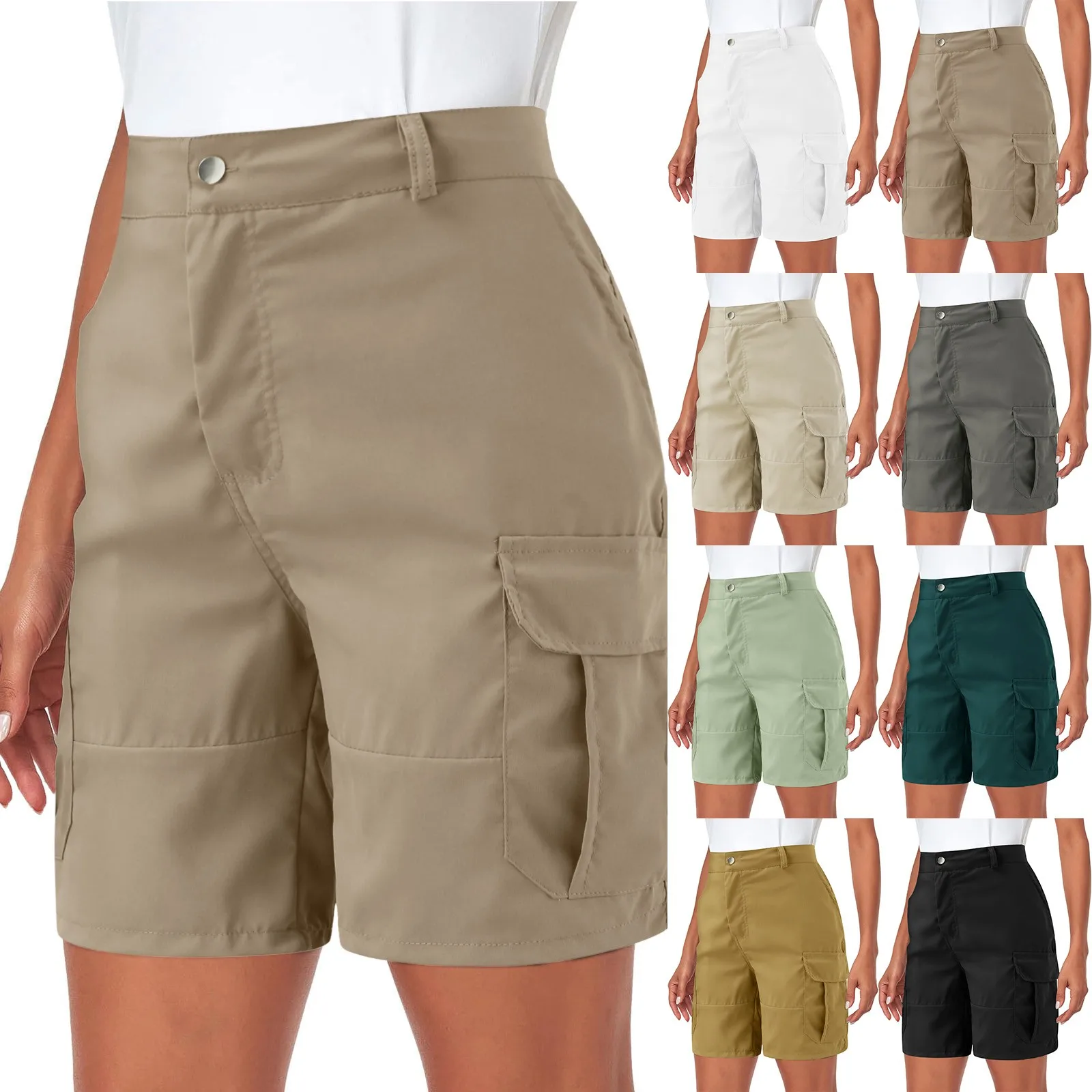 Top Trends: Women Shorts Summer Cargo Pants Shorts Button Short Pants Active Hiking Pocket Summer Beach Solid Color Slim Breathable Bermuda Shoppable Styles