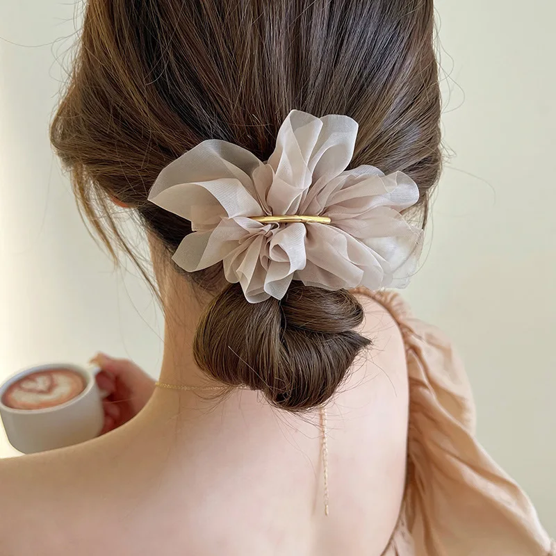 Top Trends: Big Spring Hair Claw Clips Women Metal Chiffon Flowers Ponytail Holder Hairpin Barrettes Fashion Girls Hair Accessories Hairgrip Shoppable Styles