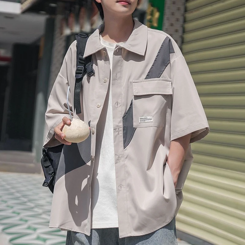 Top Trends: 2023 Men&#039;s Clothing Short Sleeve Man Turn-down Collar Loose Pockets Solid Button Fashion Casual Spring Summer Thin Korean Shirts Shoppable Styles