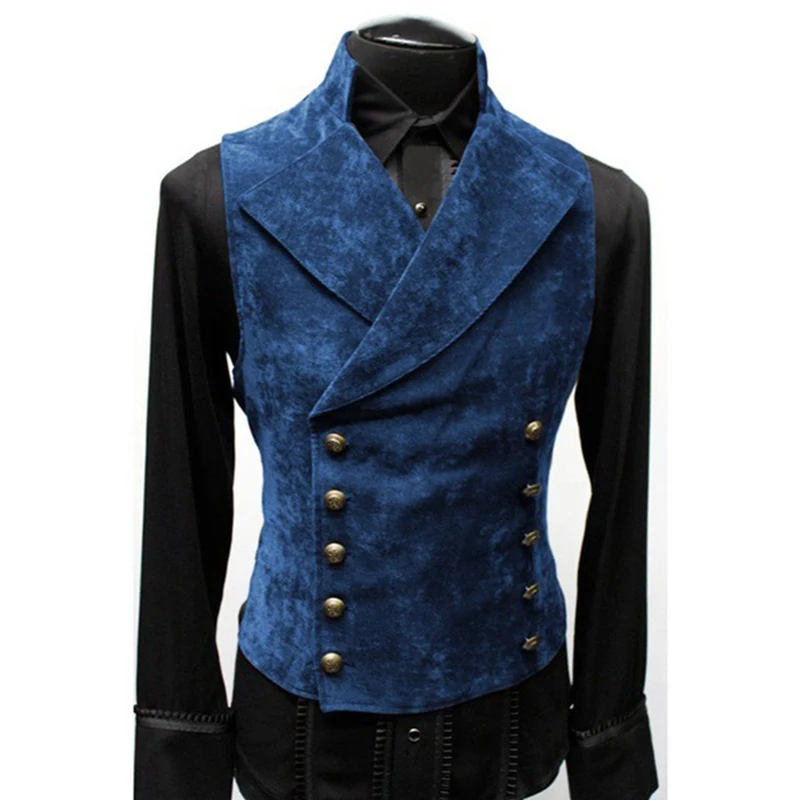 Top Trends: New Men's Standing Collar Suit Vest Double Breasted Trendy Leather Jacket Velvet Gentleman Sleeveless Top Shoppable Styles - Image 4