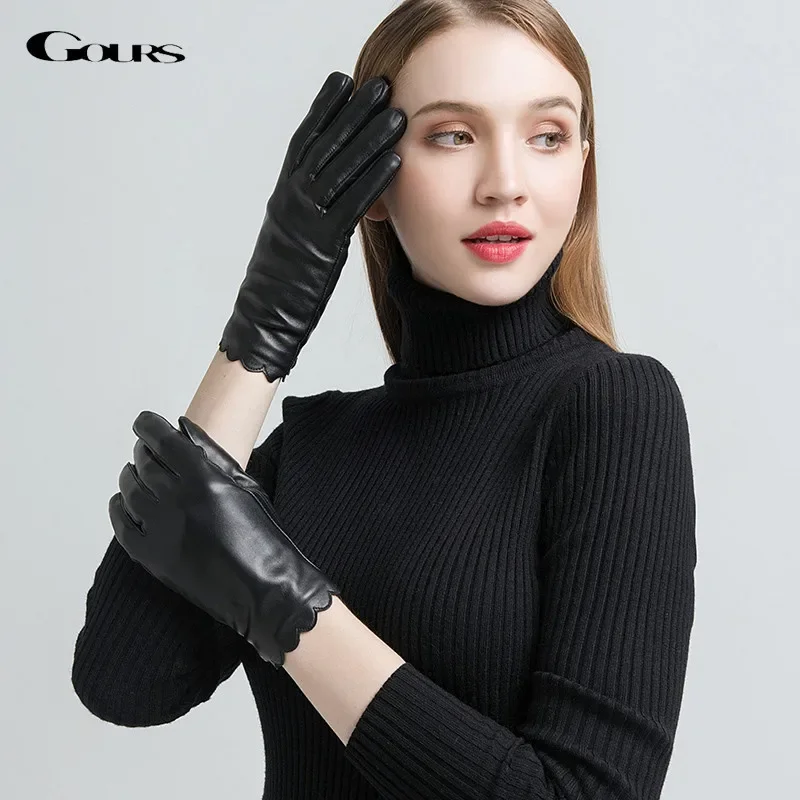 Top Trends: GOURS Winter Real Leather Gloves Women Black Genuine Sheepskin Touch Screen Gloves Fleece Lined Warm Fashion New Arrival GSL070 Shoppable Styles