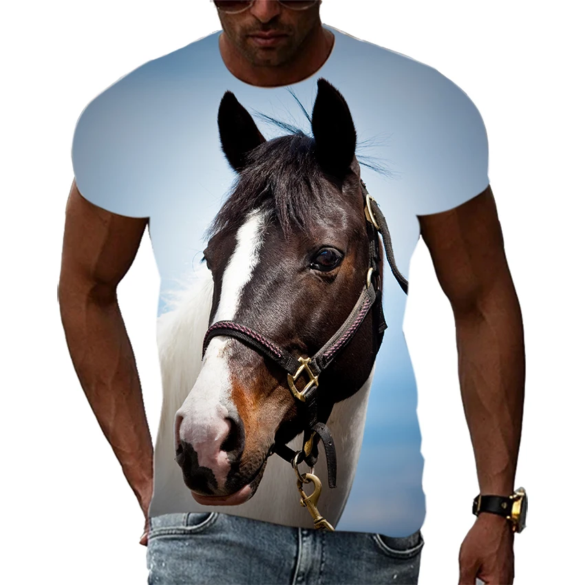 Top Trends: Summer Trend Horse HD Pattern Men T-Shirts Casual 3D Print Hip Hop Harajuku Personality Round Neck Tees Loose Short Sleeve Top Shoppable Styles