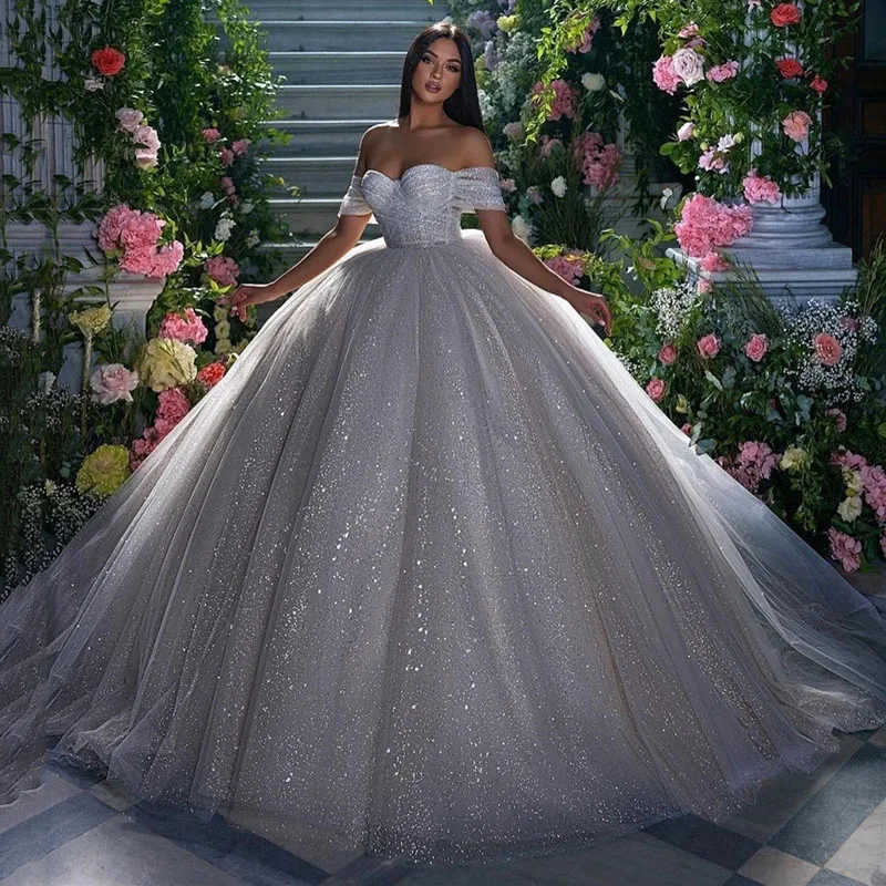 Top Trends: LORIE Shiny Glitter Princess Wedding Dresses A Line Off The Shoulder Bride Dress Sweetheart Neck Dubai Wedding Gowns 2024 Shoppable Styles