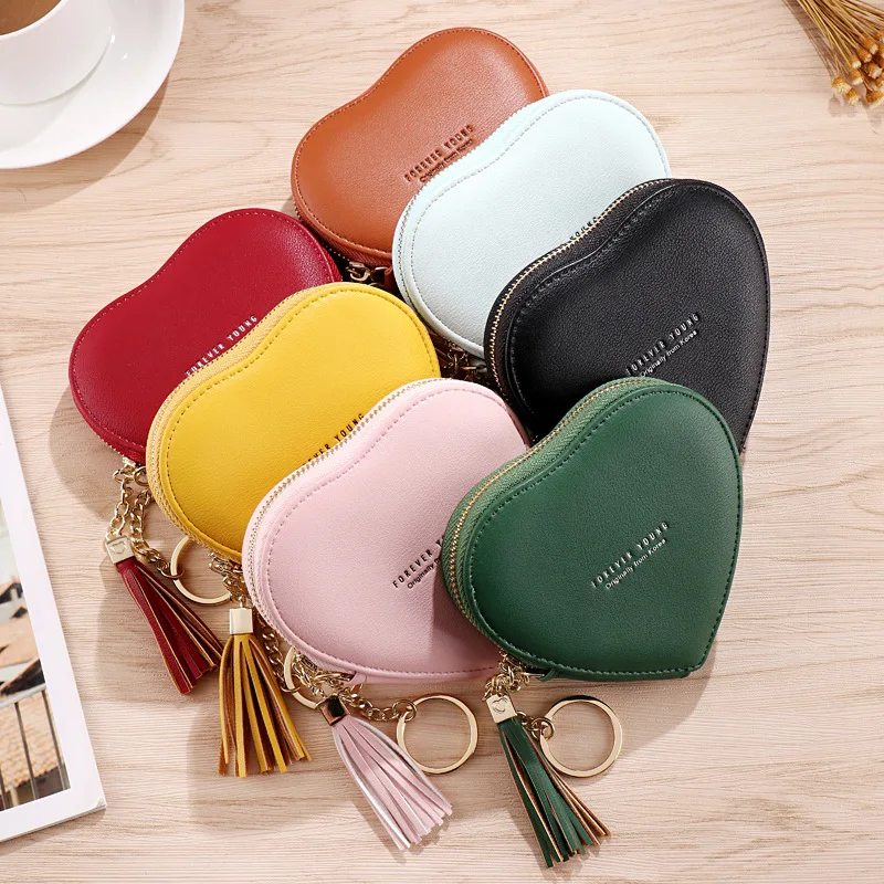 Top Trends: Fashion Heart Shape Women's Wallets PU Leather Tassels Zipper Mini Clutch Key Ring Coin Money Bag Girls Cute Small Purse Shoppable Styles