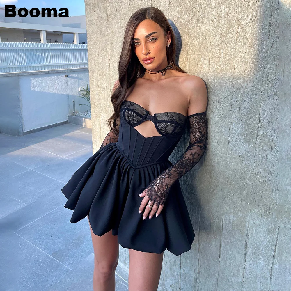 Top Trends: Booma Black Mini Prom Dresses Sweetheart Puffy Cocktail Dress Stain Lace Sexy A-Line Speical Occasion Gowns Club Night Wear Shoppable Styles