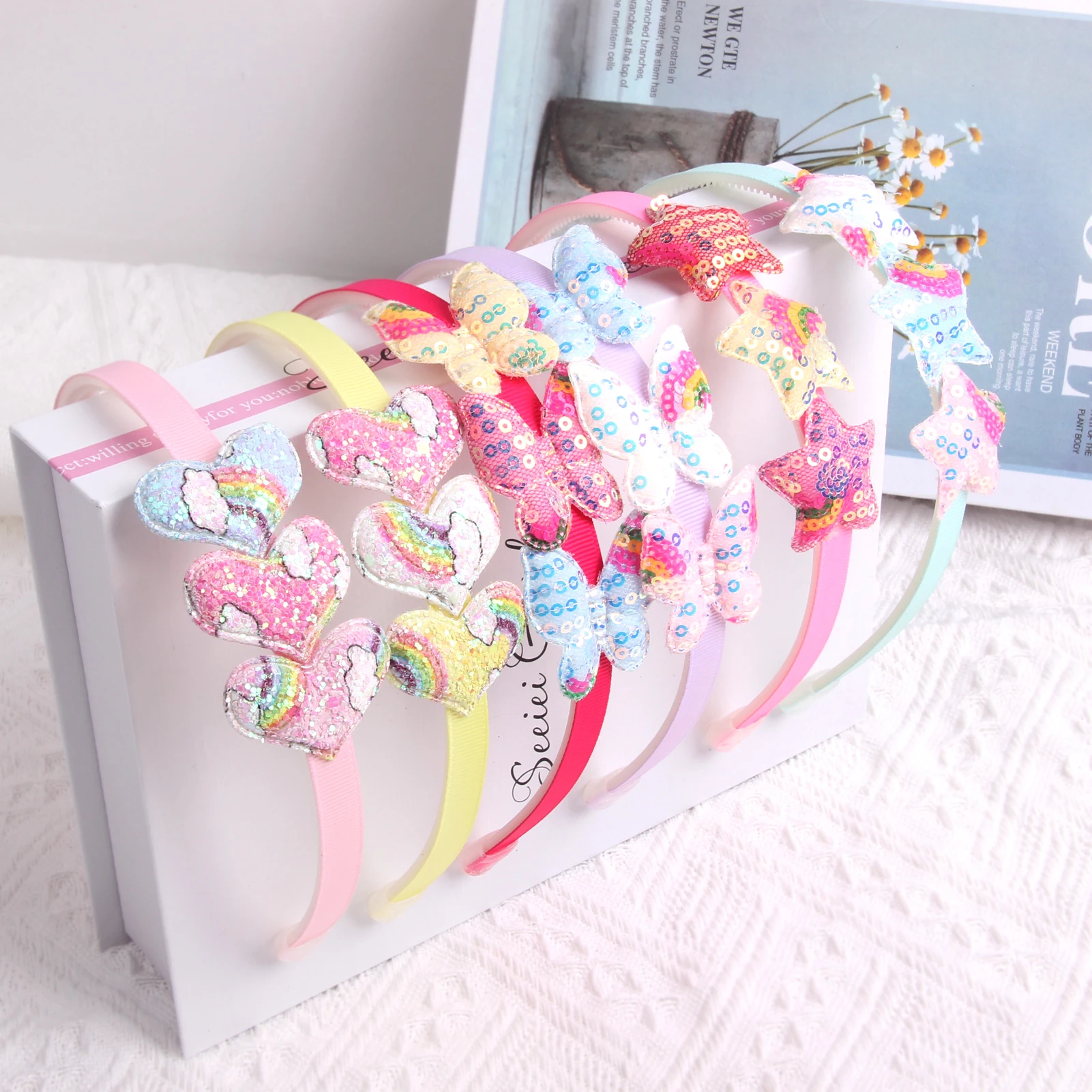 Top Trends: Candygirl Glitter Headbands For Girls Cute Sparkly Hair Hoops Different Colors Sequin Cartoon Star Hair Bands Accessories Shoppable Styles