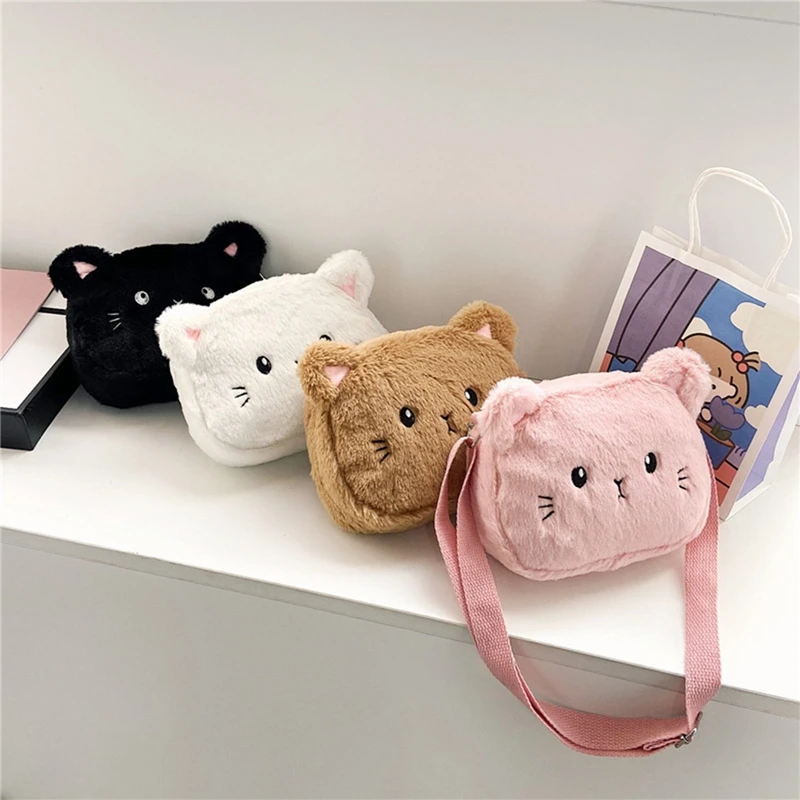 Top Trends: Baby Girls Cartoon Cat Crossbody Bags Cute Soft Plush Children's Shoulder Bag Winter Fashion Boys Kids Furry Handbags Coin Purse Shoppable Styles