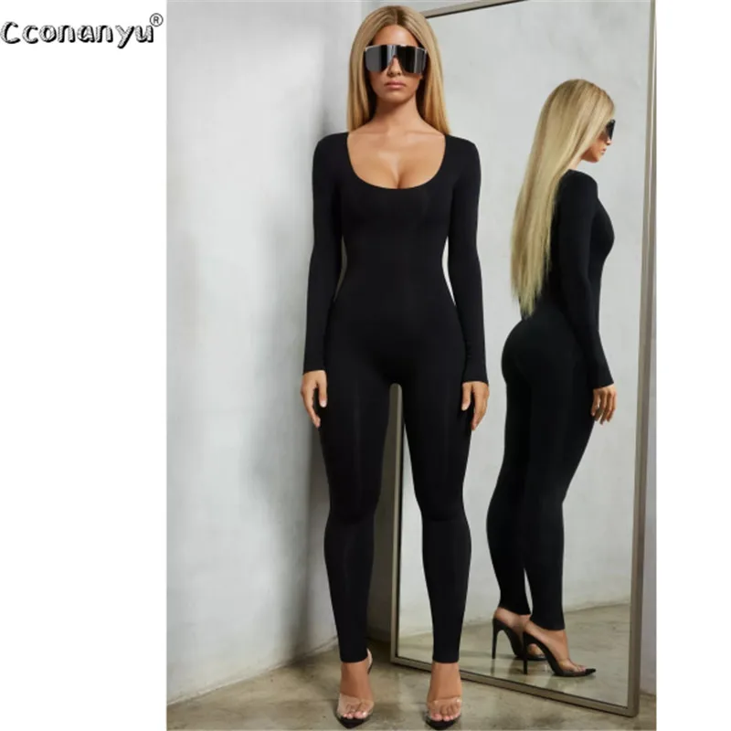 Top Trends: Spring Sexy Black Long Sleeve Jumpsuit White Green Rompers Jumpsuit Long Pants Solid Colors Casual One Piece Outfit Women Romper Shoppable Styles - Image 3