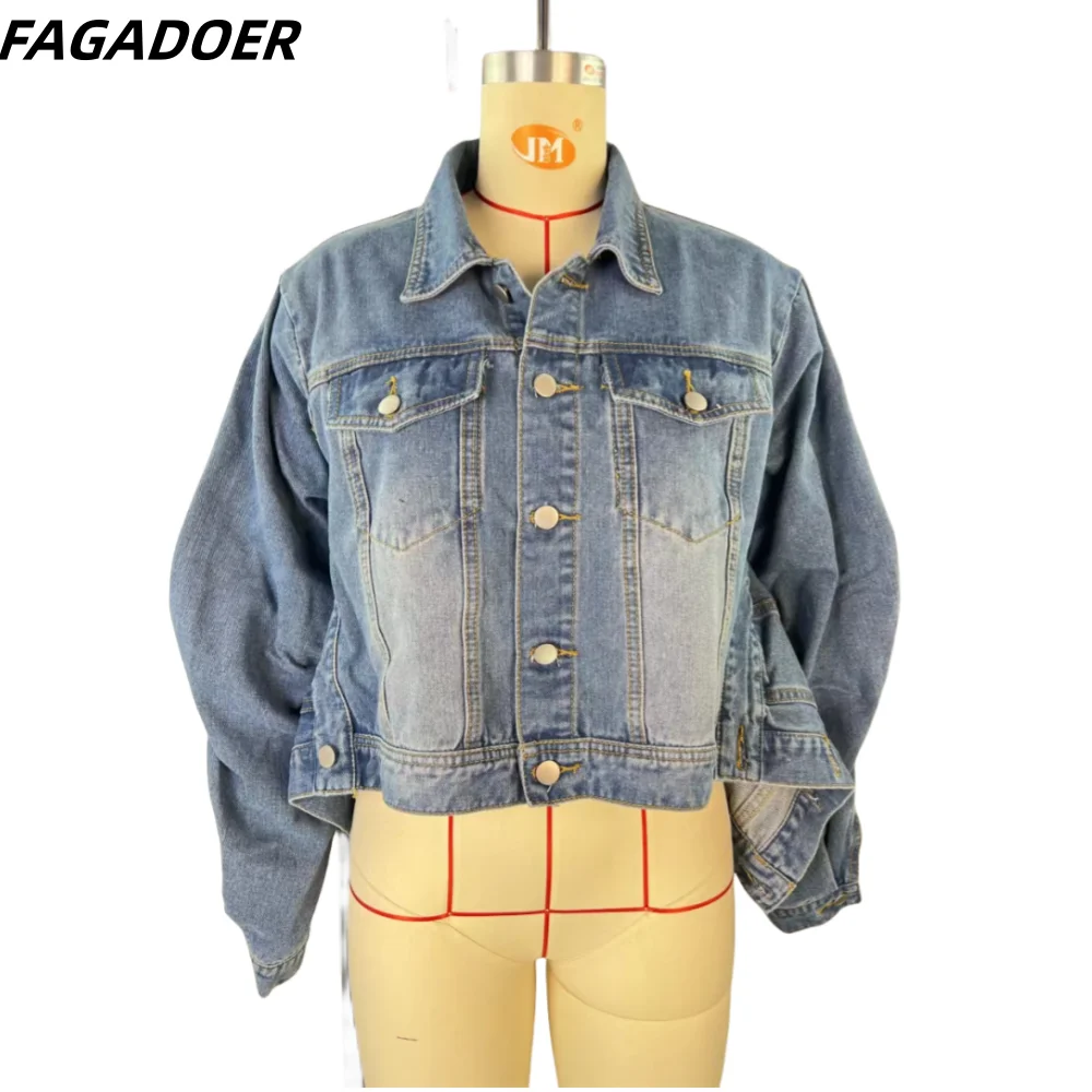 Top Trends: FAGADOER Blue Vintage Fashion Y2K Denim Coats Women Turndown Collar Long Sleeve Slim Crop Top Autumn Lady Cowboy Matching Jacket Shoppable Styles - Image 5