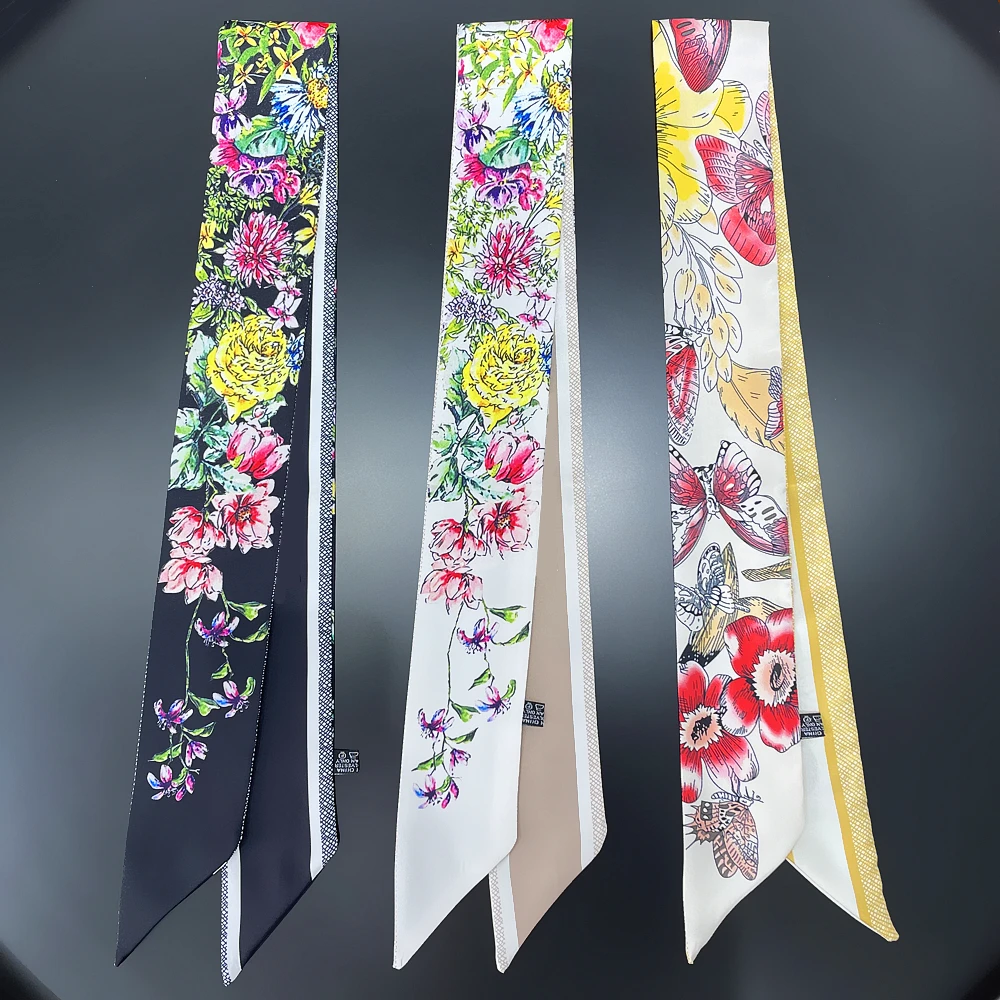 Top Trends: 2023 New Design Flower Tarot Scarf Women Luxury Brand Scarf Bag Hair Skinny Silk Scarves Foulard Neckerchief Headband For Ladies Shoppable Styles