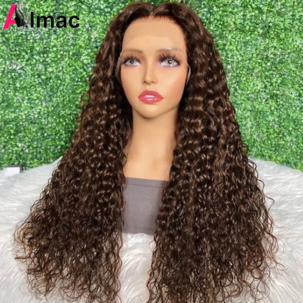 Top Trends: 200% Density Brown Color Water Wave 13x4 Lace Frontal Human Hair Wigs For Women 4x1 T Middle Part Lace Wig Full End Indian Remy Shoppable Styles