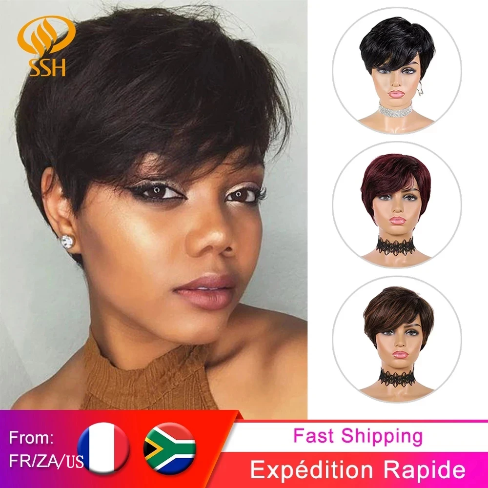 Top Trends: Wear Go Glueless Short Human Hair Wigs Pixie Cut Straight Remy Brazilian Hair For Black Women Highlight Color Cheap Glueless Wig Shoppable Styles