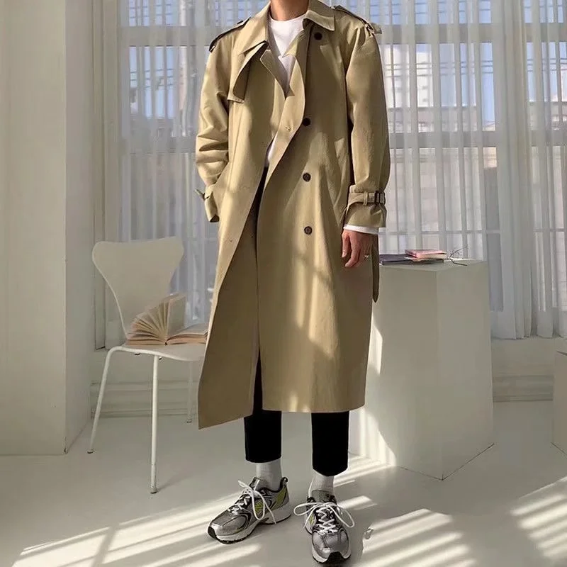 Top Trends: Khaki Black Trench Coat Men Fashion Autumn Oversized Long Coat Men Korean Loose Windbreaker Jacket Mens Overcoat M-2XL Shoppable Styles