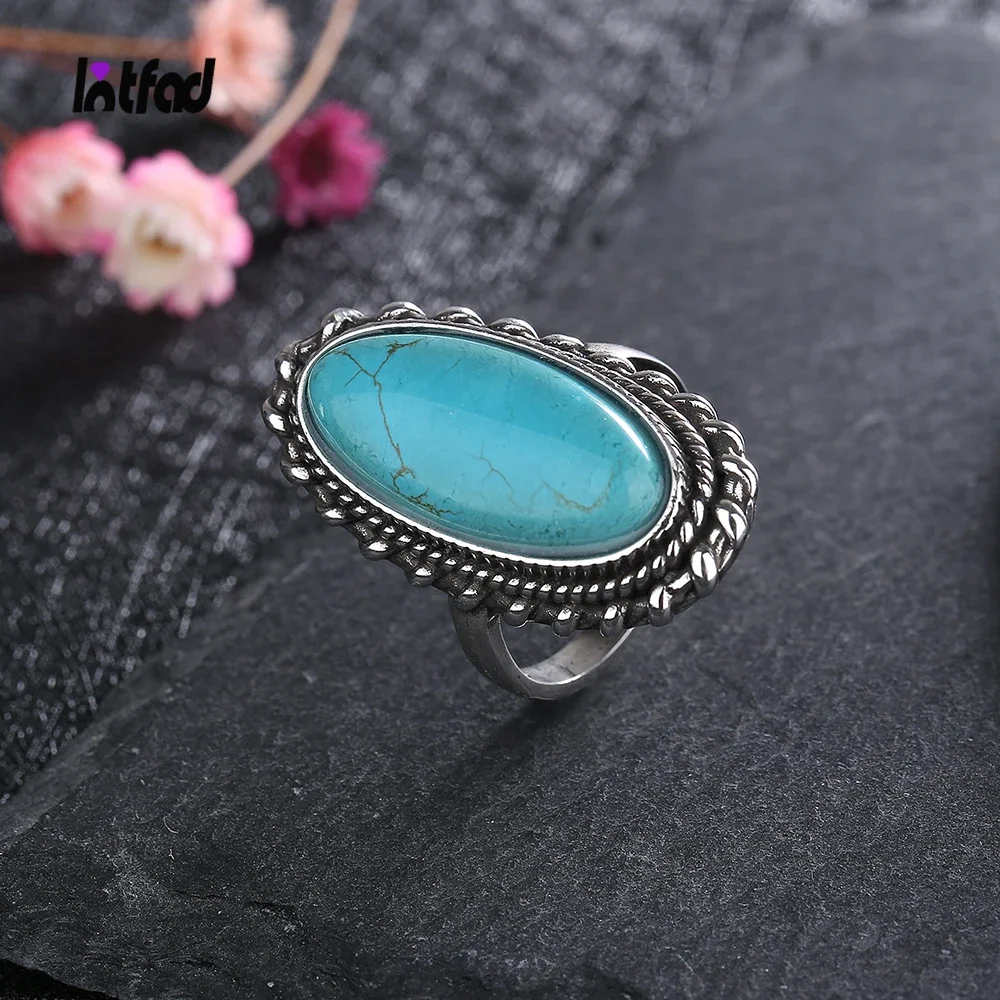 Top Trends: Big Stone 11*25mm Natural Turquoise Ring For Women Sterling Silver 925 Rings Retro Design Fine Jewelry Gifts Luxury Finger Ring Shoppable Styles