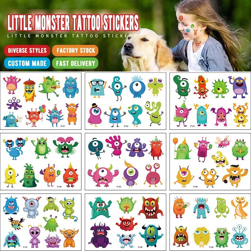 Top Trends: 12 Pack Little Monster Cartoon Children Tattoo Stickers Cute Funny Anime Waterproof Disposable Tattoo Stickers Shoppable Styles