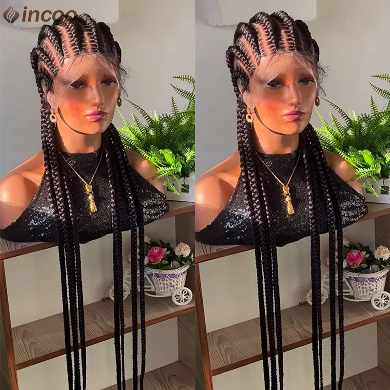 Top Trends: Incoo 36'' Synthetic Twist Braids Lace Front Wig With Baby Full Lace Frontal Cornrow Braided Wigs Afro Black Dutch Braided Wigs Shoppable Styles