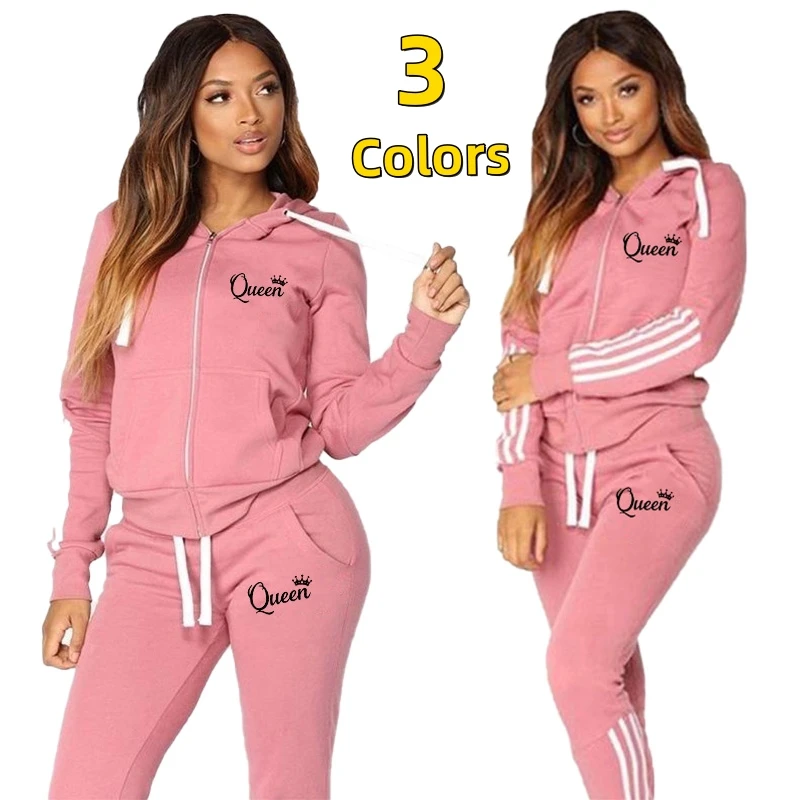 Top Trends: Hot Women&#039;s Fashion Queen&#039;s Print Tracksuit Striped Hoodies And Jogger Pants Ladies Daily Casual Clothes Shoppable Styles