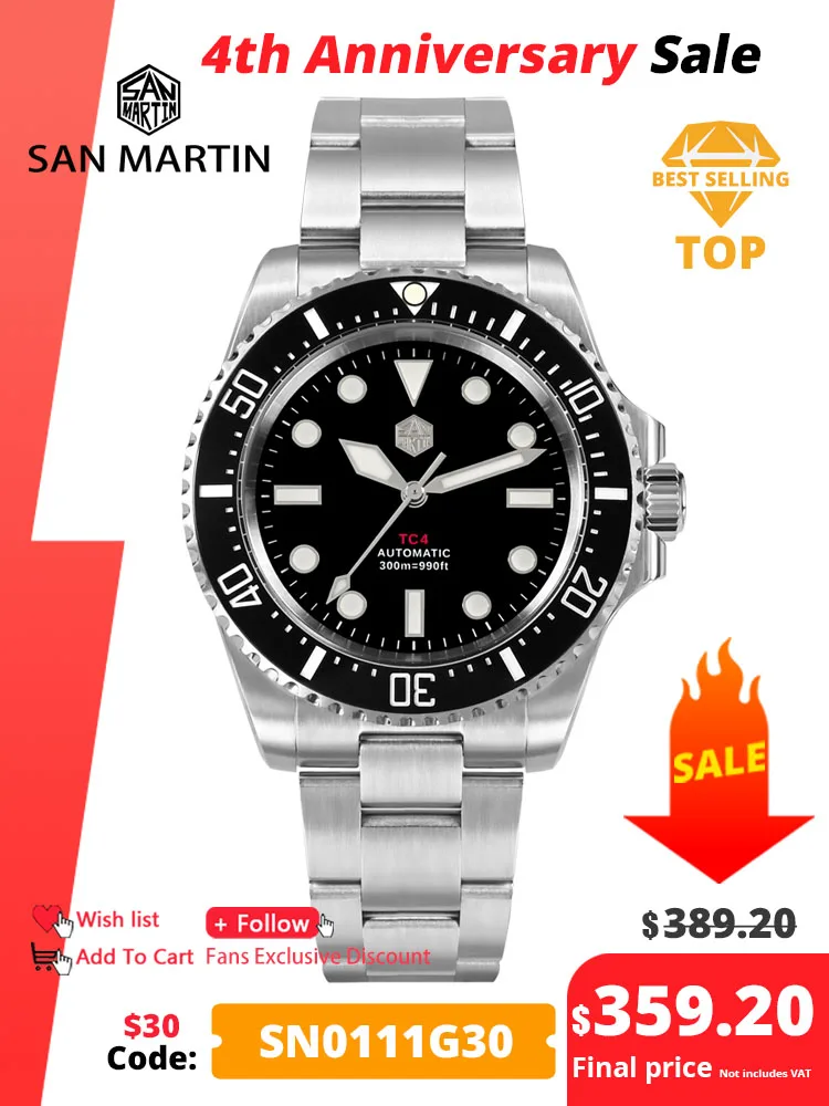 Top Trends: San Martin 40mm GR5 Titanium Luxury Men Diving Watch Helium Device Automatic Mechanical Watches Sapphire BGW-9 Waterproof 300m Shoppable Styles