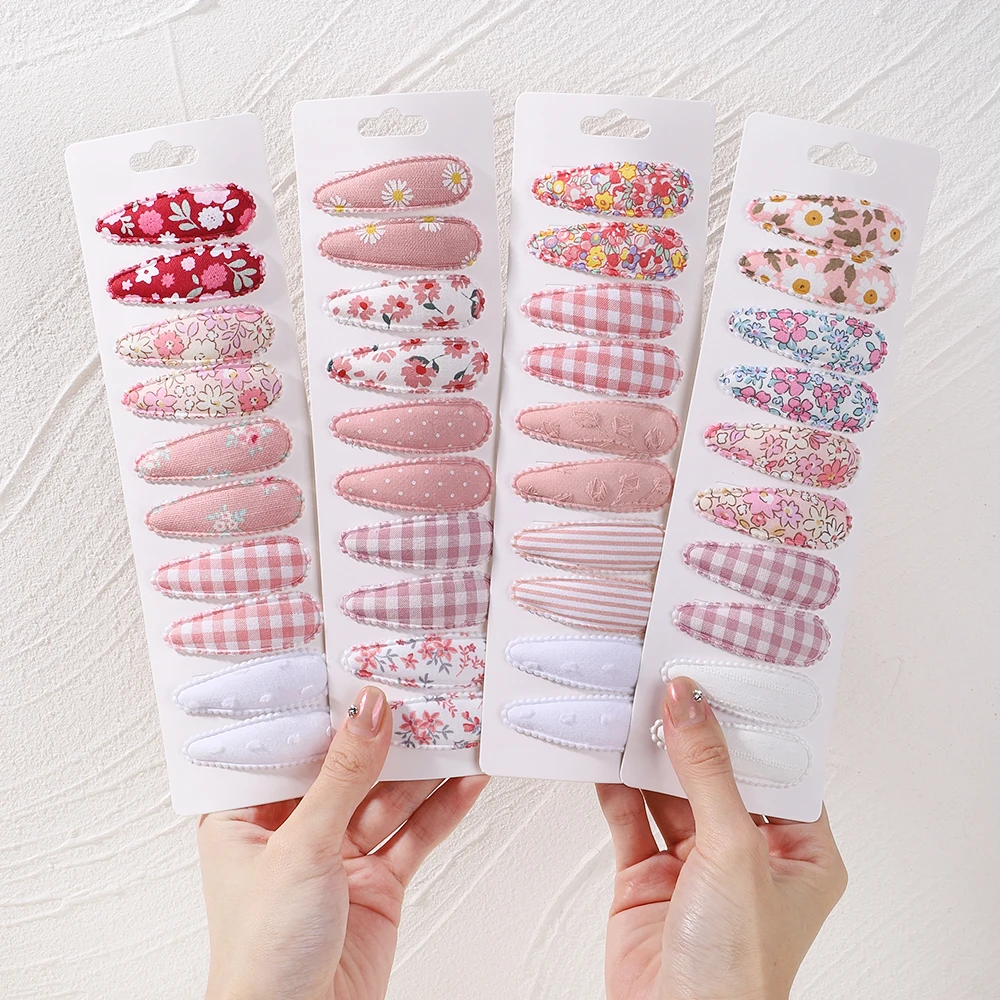 Top Trends: 10Pcs Baby Hairclip Fresh Print Cotton Alloy Hair Clips Set Fabric Plaid BB Hairpins Todller Hairgripe Headwear Hair Accessories Shoppable Styles