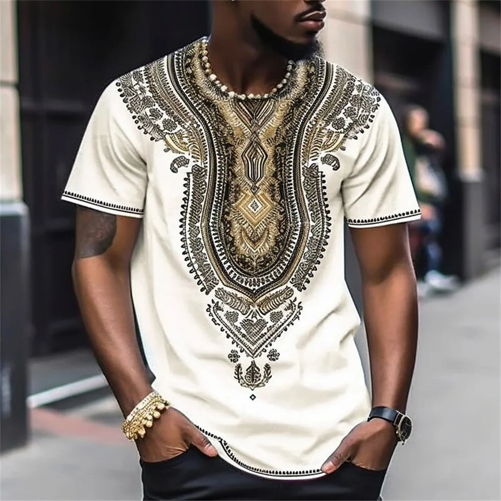 Top Trends: Vintage Men's Totem Print Ethnic Style Men's Clothing Casual Short Sleeved Top T-shirt Loose Oversized Shirt Shoppable Styles