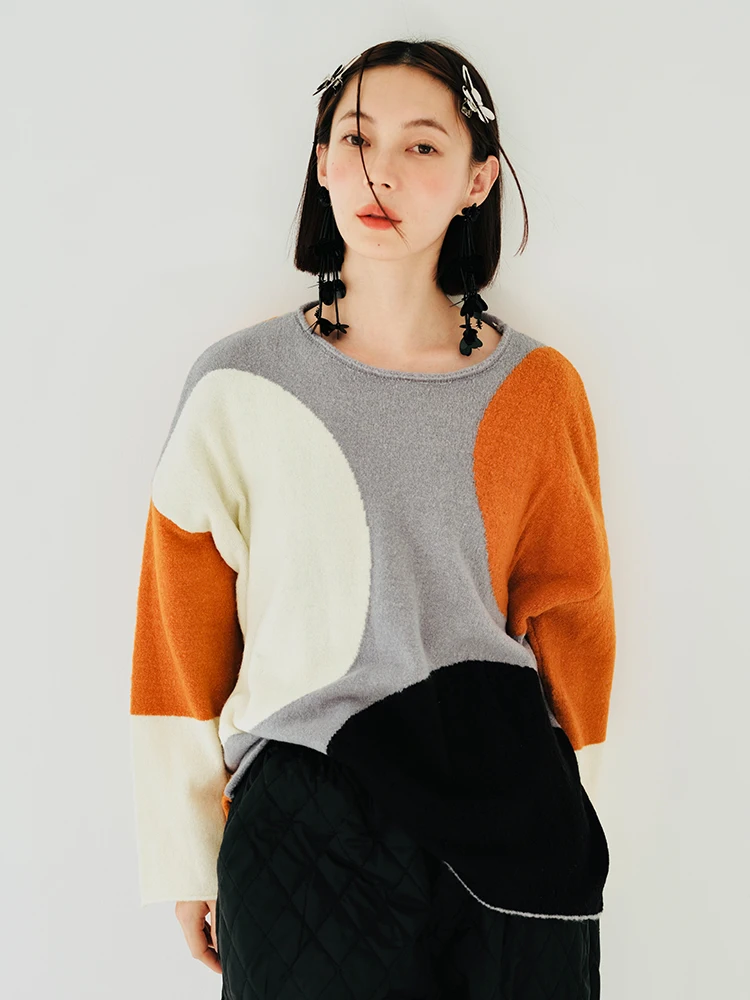 Top Trends: Imakokoni Original Design Sweater Long Sleeve Round Neck Pullover Top Casual Loose Versatile Color Contrast Knitwear Women's Shoppable Styles