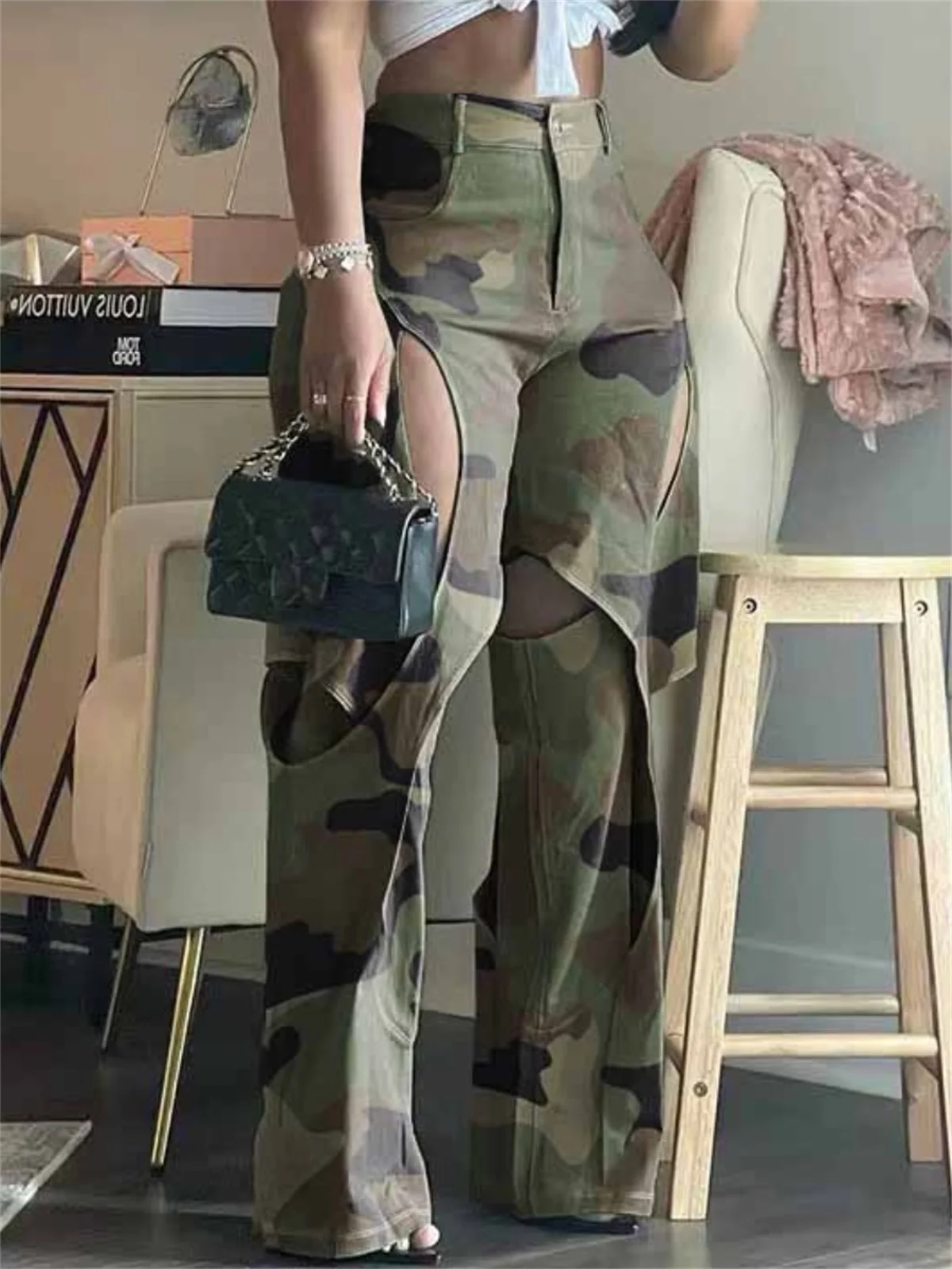 Top Trends: LW Camo Hollow Out Multicolor Pants Casual Loose Camouflage Print Streetwear Y2K Women's Cargo Pants Cutout Wide Leg Trousers Shoppable Styles - Image 4