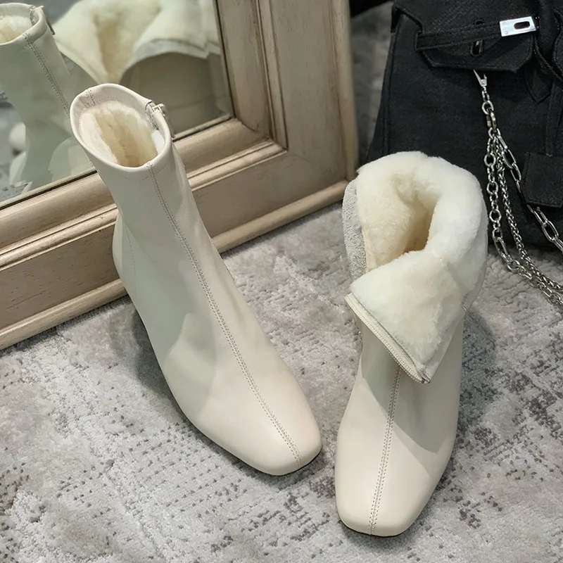 Top Trends: 2023 Winter Warm Women Boots Fashion Zippers Thick High Heels Shoes Women Plush Ankle Boots Street Style White Ladies Short Boot Shoppable Styles