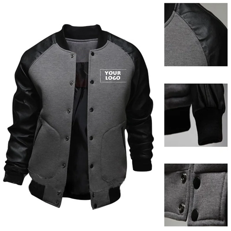 Top Trends: Custom Your Logo Pu Leather Sleeve Men's Patchwork Baseball Jacket Winter Autumn Male Outdoor Coat Streetwear Shoppable Styles