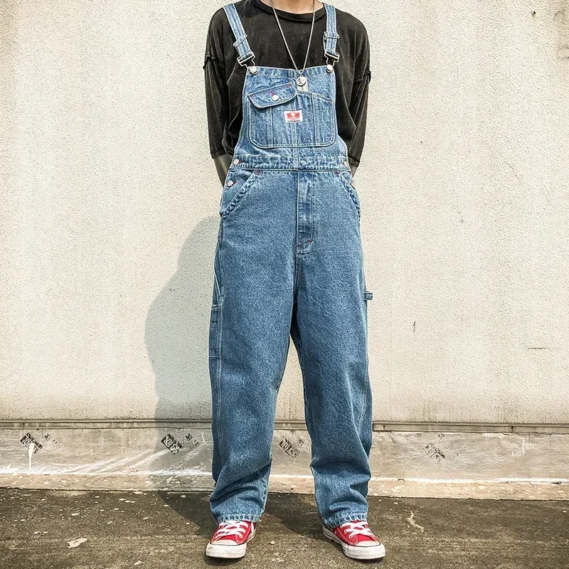 Top Trends: Korean Jeans Men Overalls Bib Denim Jumpsuits Huge Straight Workwear Multi Pocket Wide Leg Cargo Pants Blue Trousers Shoppable Styles