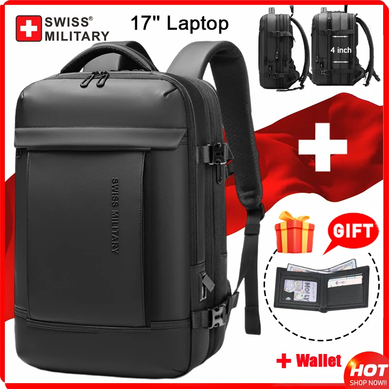 Top Trends: SWISS New Business Backpack Expandable USB Bag Waterproof Large 17 Inch Computer Backpack For Travel Urban Fashion Men Mochilas Shoppable Styles