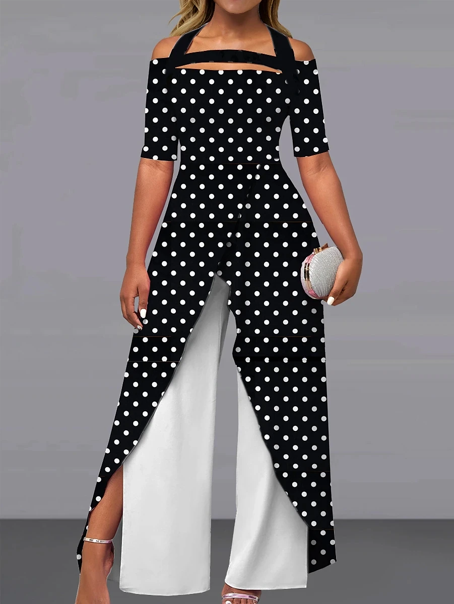 Top Trends: Women's Jumpsuit Off Shoulder Elegant Party Office Wide Leg Regular Short Sleeve Summer Solid Color Printing Overalls Shoppable Styles