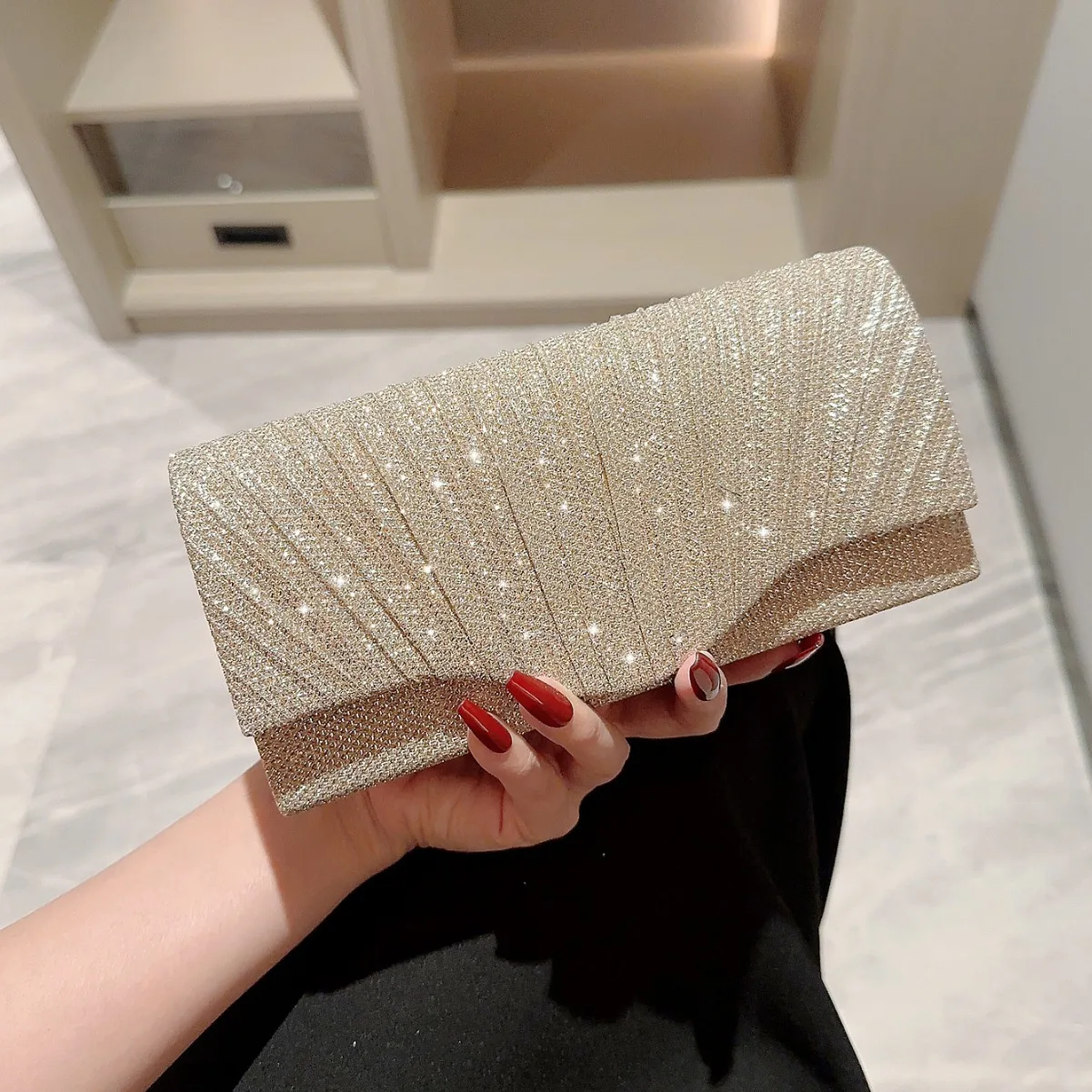 Top Trends: Ladies Glitter Silver Clutch Bag Envelope Evening Bag Fashion Elegant Long Purse Women Chain Shoulder Bags Wedding Party Handbag Shoppable Styles