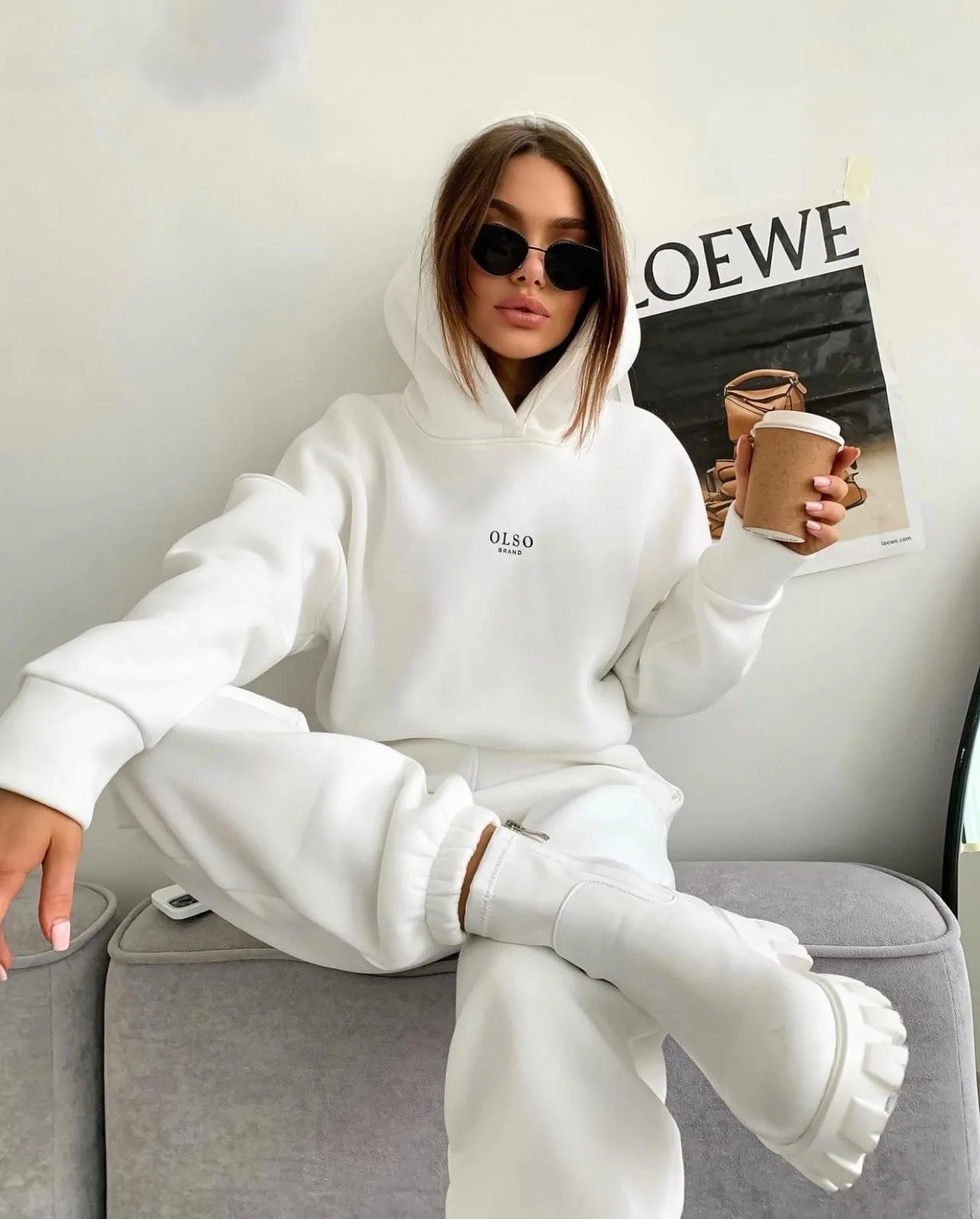 Top Trends: Women 2 Piece Set 2023 Autumn Sport Outfits Fleece Oversize Sweatshirt Suit Solid Long Sleeve Hooded Top Elastic Waist Pant Lady Shoppable Styles