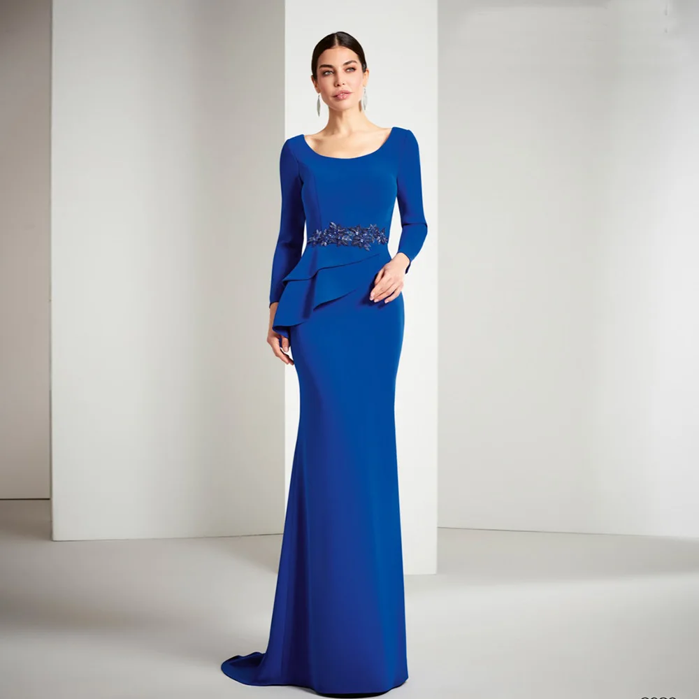 Top Trends: Elegant Roayl Blue Mother Of The Bride Dresses O Neck Long Sleeves Wedding Party Gowns Appliques Mermaid Floor-Length فستان سهرة Shoppable Styles