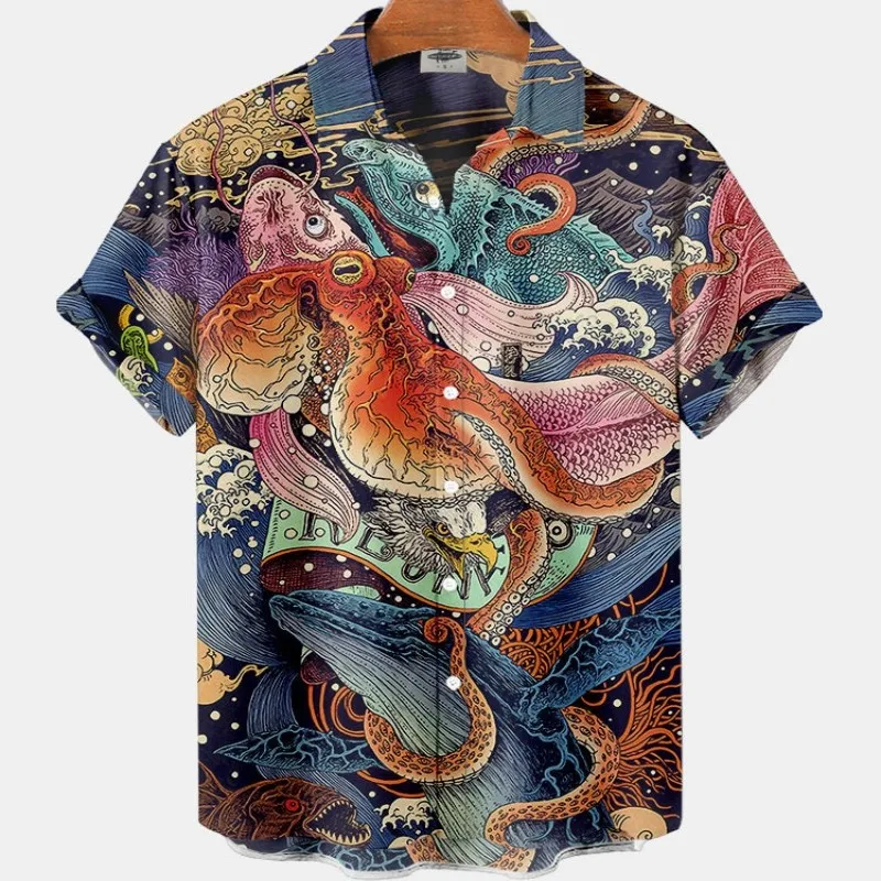 Top Trends: 3D Men's Floral Casual Social Summer Hawaiian Short Sleeve Shirt Street Koi Carp Luxury Blouse Outdoor Clothes Top Fit Camisa Shoppable Styles