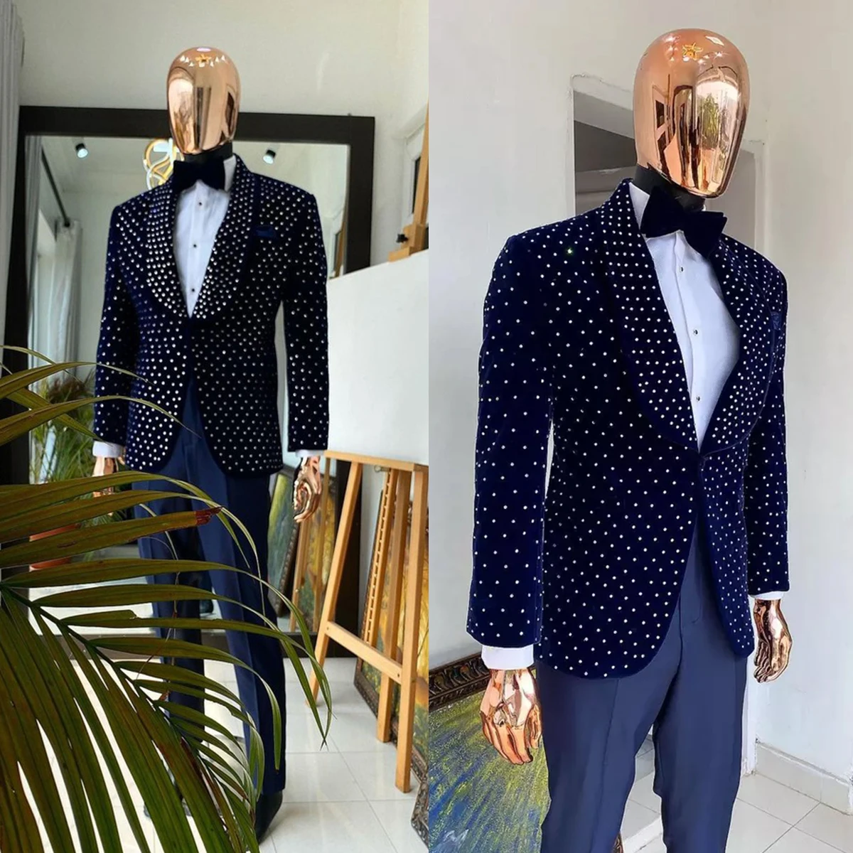 Top Trends: Luxury Men Suits Tailor-Made 2 Pieces Dark Velvet Blazer Pearls Black Pants One Button Sheer Lapel Wedding Plus Size Tailored Shoppable Styles