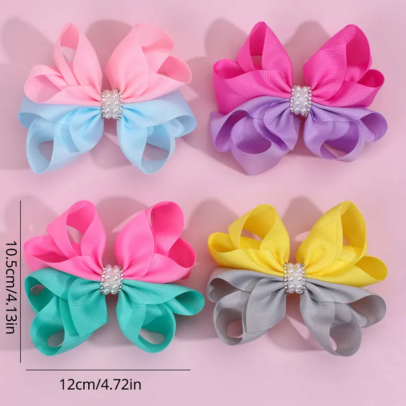 Top Trends: Colorful Girls Pearl Hair Bows Clips Kids Teens Ribbon Bow Boutique Hairpins Children Hairclips Headwear Hair Accessories Shoppable Styles - Image 4