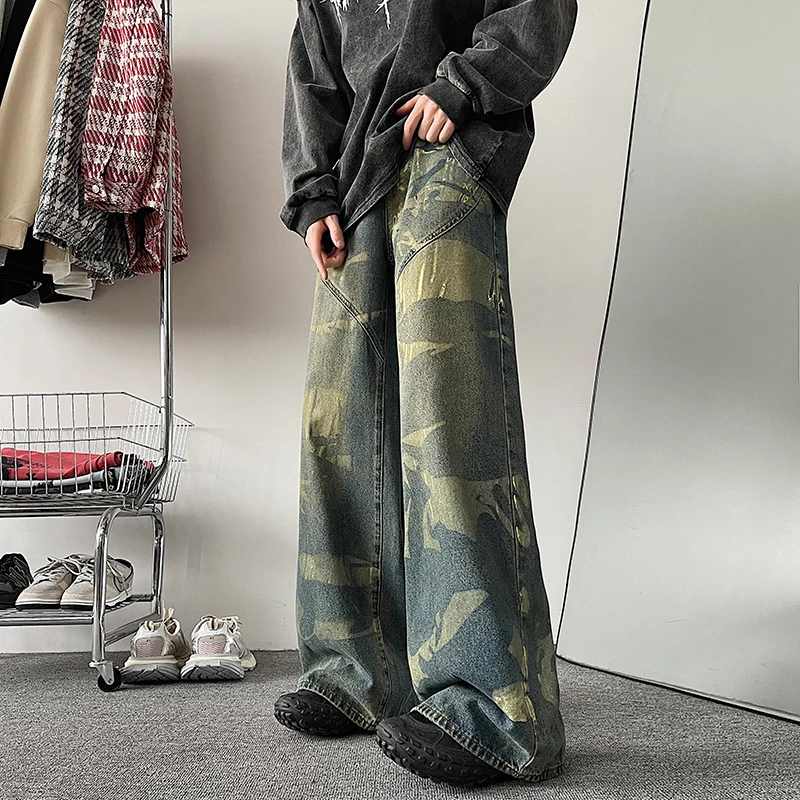 Top Trends: Men&#039;s Vintage Printed Jeans Fashion Washed Streetwear Casual Wide Leg Denim Pants Male Baggy Straight Mopping Trousers Shoppable Styles