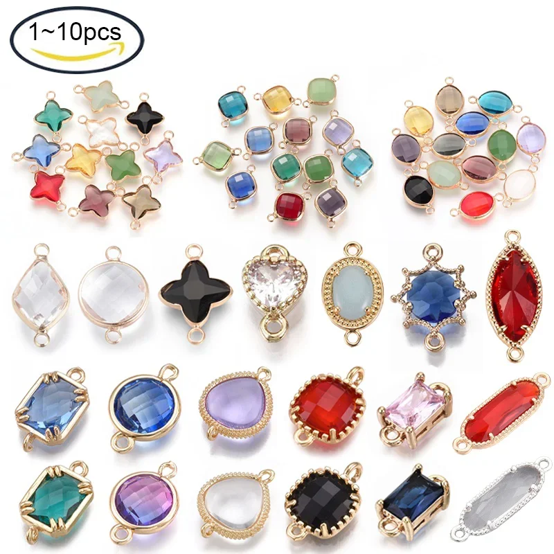 Top Trends: 1~10PCS Glass Faceted Links Mixed Color Link Brass Findings Link For Jewelry Making For Fashion Jewelry Shoppable Styles