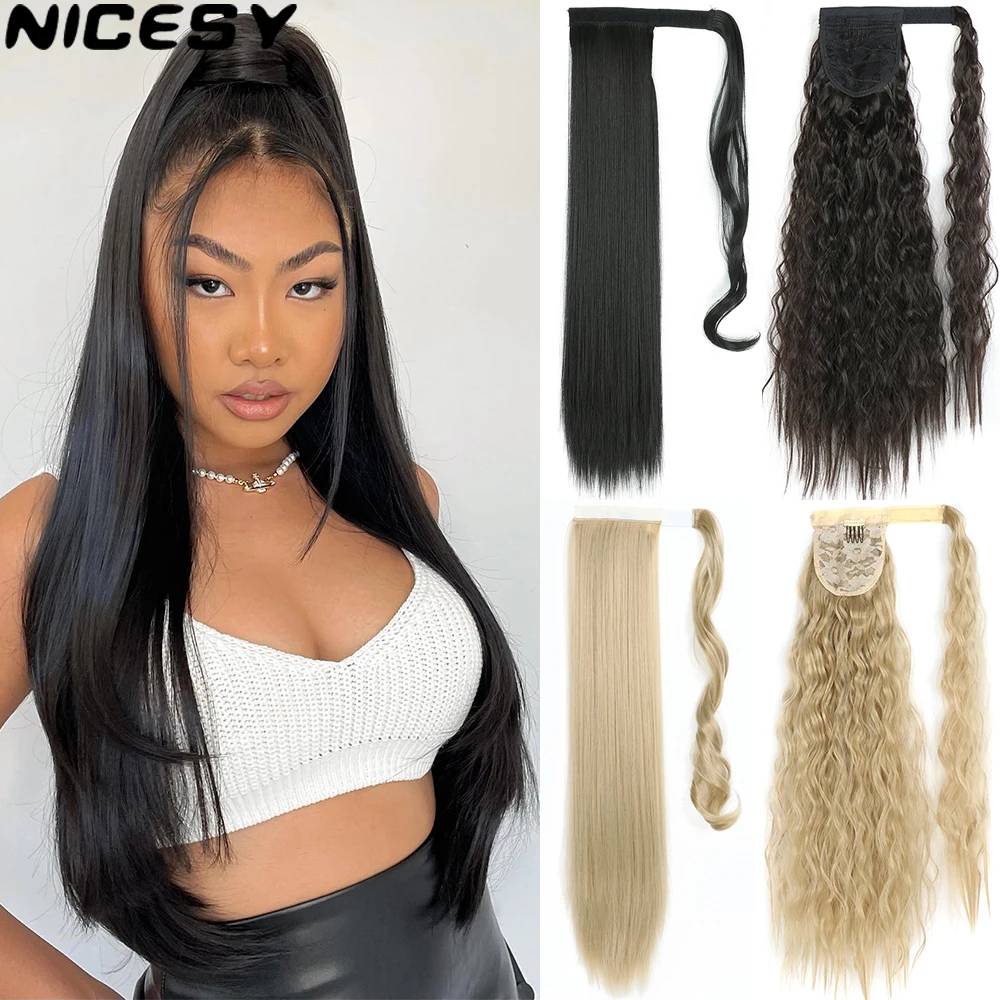 Top Trends: Synthetic Long Straight Ponytail Wrap Around Clip In Hair Extensions Hairpiece Fiber Black Blonde Fake Hair Pony Tail Shoppable Styles