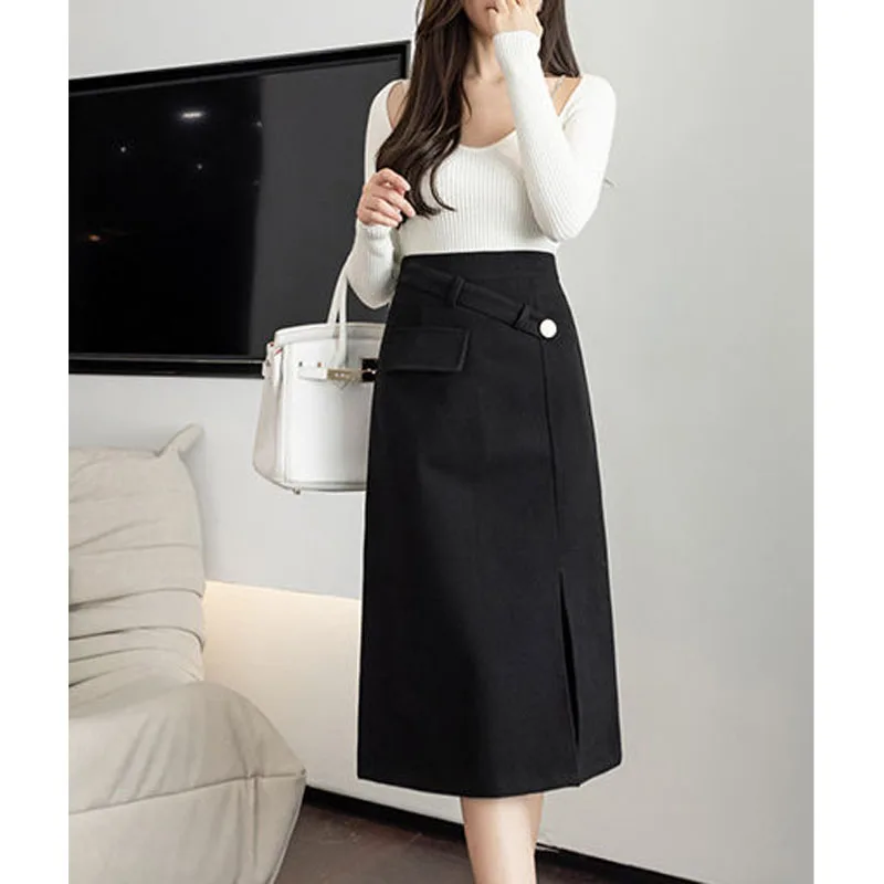 Top Trends: Autumn And Winter Fashion Trend Light Luxury Woolen High Waist Half Skirt With Slim Slim Western Style Women's One Step Dress Shoppable Styles