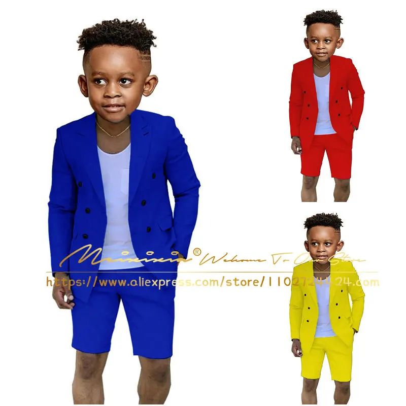 Top Trends: Royal Blue Suit For Boys Wedding Tuxedo Summer Jacket Short Pants 2 Pieces Double Breasted Kids Child Clothes Beach Party Suits Shoppable Styles