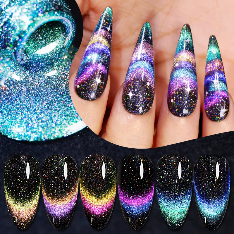 Top Trends: PUENTE 7.5ML Double Light Reflective Disco Flashing Cat Magnetic Gel Nail Polish Sparkling Rainbow Cat Eye Gel Nail Art Varnish Shoppable Styles