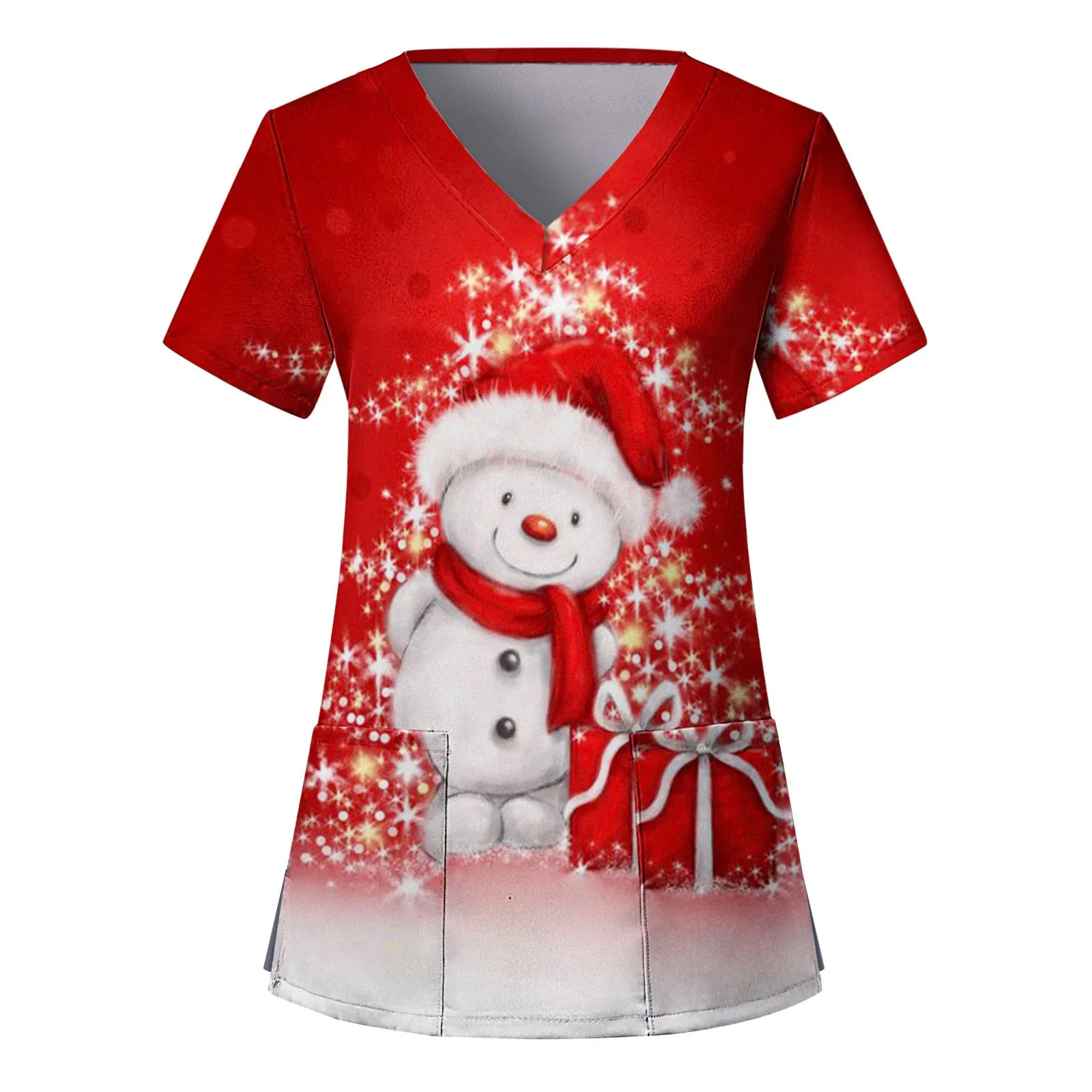 Top Trends: Christmas Elk Print Nurses Uniforms Women Short Sleeve V Neck Working Blouse Tops With Pockets Medical Nursing Uniform Scrubs Shoppable Styles