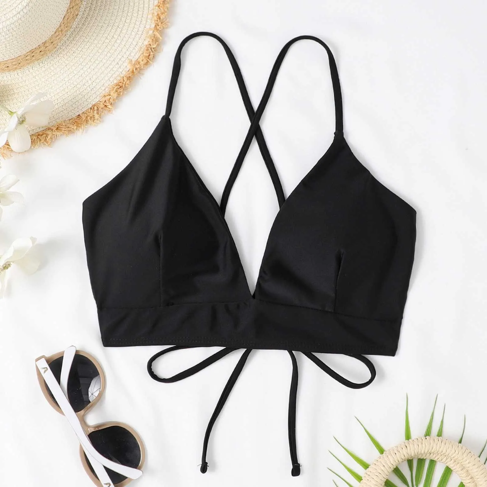 Top Trends: Black Bikini Bras Sexy Bikini Top Split Swimsuit Single Top Lace Up Backless Brassiere Summer Bathing Suit Push Up Swim Biquinis Shoppable Styles