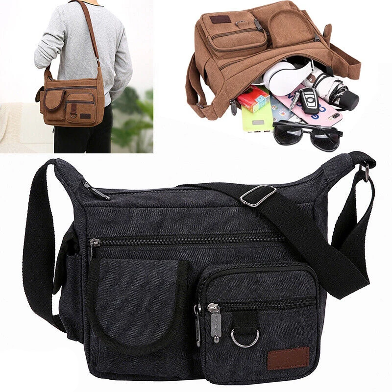 Top Trends: Canvas Messenger Bag For Men Vintage Water Resistant Waxed Crossbody Bags Briefcase Padded Shoulder Bag For Male Handbag Satchel Shoppable Styles