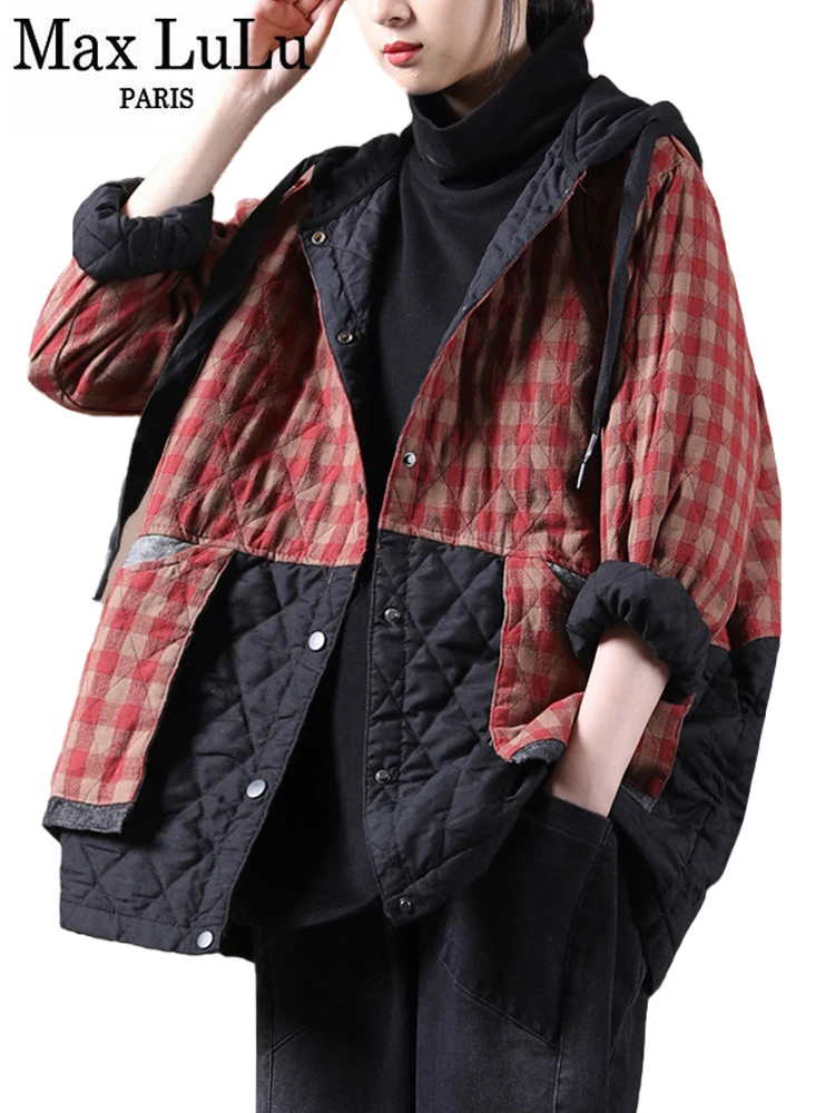 Top Trends: Max LuLu Chinese Fashion Winter Clothing Large Streetwear Ladies Loose Hooded Padded Jackets Womens Casual Plaid Vintage Coats Shoppable Styles