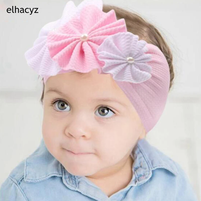 Top Trends: 2024 Trendy Baby Big Bow Headband Pearl Flower Turban Kids Fabric Elastic Hair Band Children Head Wrap Girls Hair Accessories Shoppable Styles - Image 2