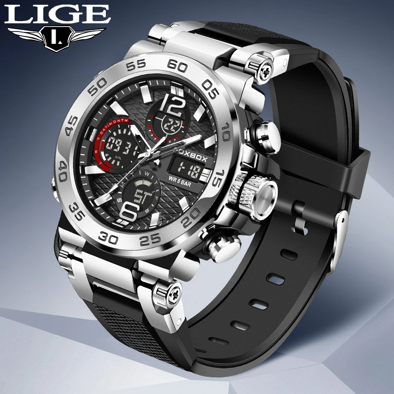 Top Trends: LIGE Mens Sports Watches Men Quartz LED Digital Clock Top Brand Luxury Male Fashion Silica Gel Waterproof Military Wrist Watch Shoppable Styles